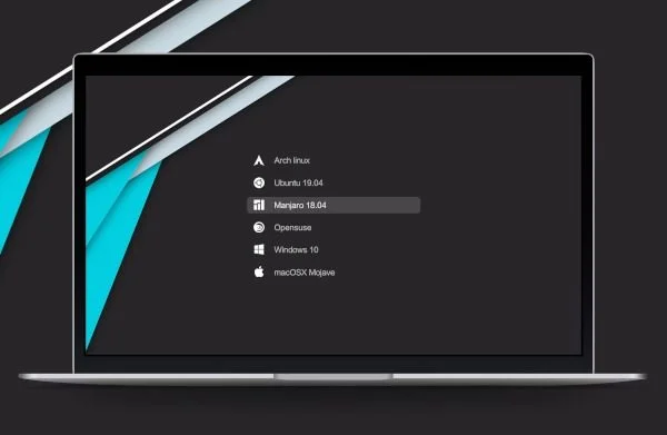 Vimix GRUB theme with a clean dark laptop interface